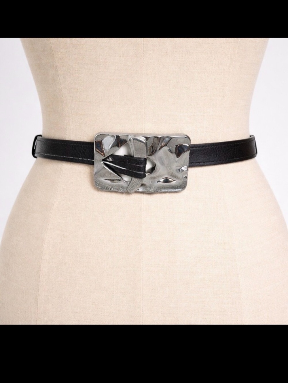 Chico’s Brutalist Silver Hammered Buckle Leather Belt medium large Vintage y2k